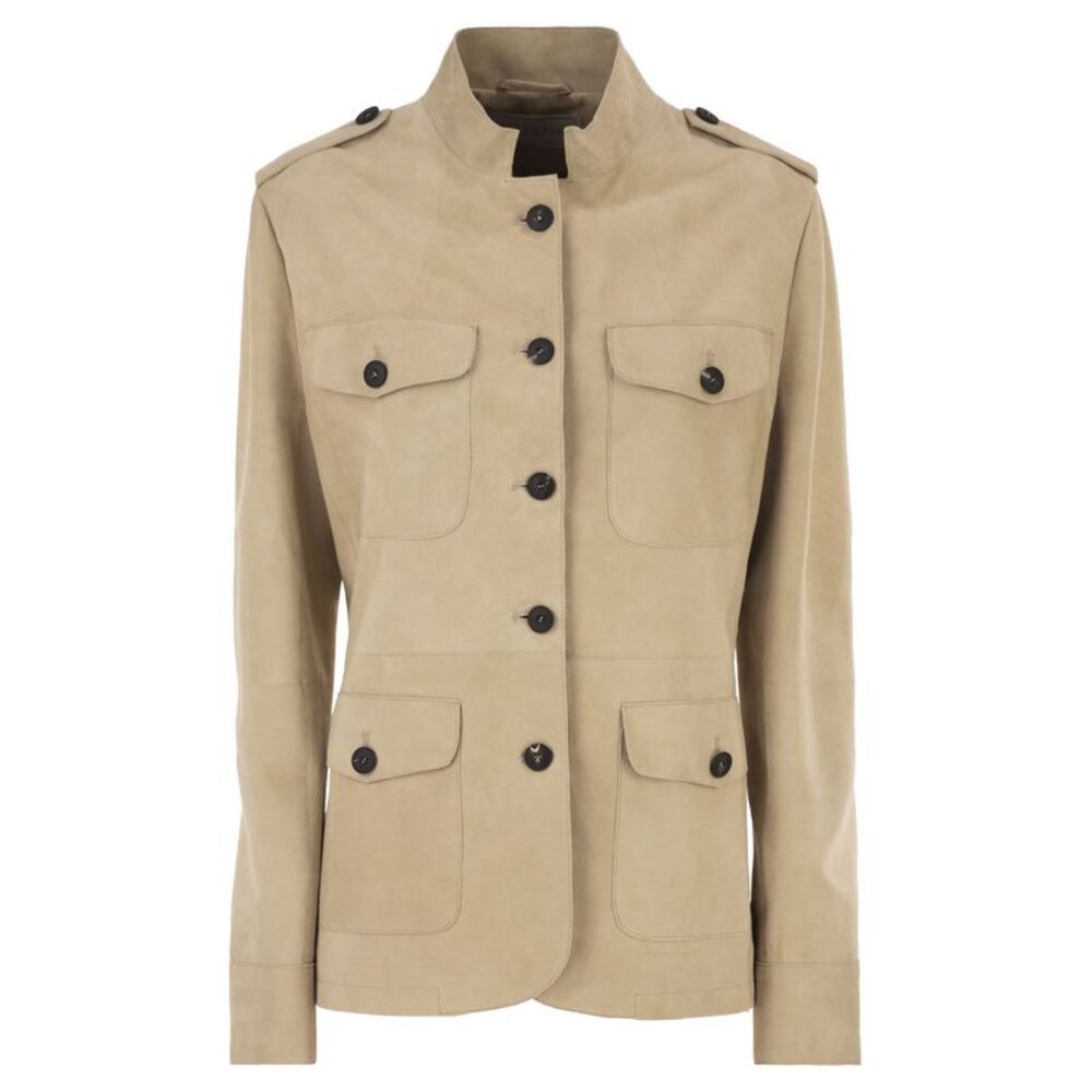 Antonelli Firenze Women Suede Safari Jacket With Patch Pockets